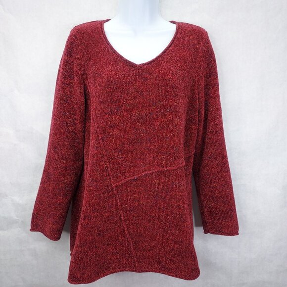 Habitat Sweater Women's Small Confetti Swing Pullover Red Fleck Knit Roll Hem - Picture 1 of 12